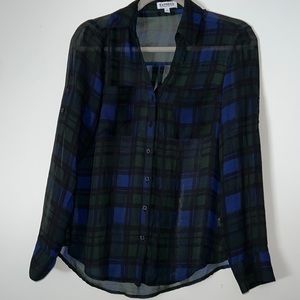 Small Express The Portfolio Shirt.  Royal Blue, Green & Black Button Down Shirt